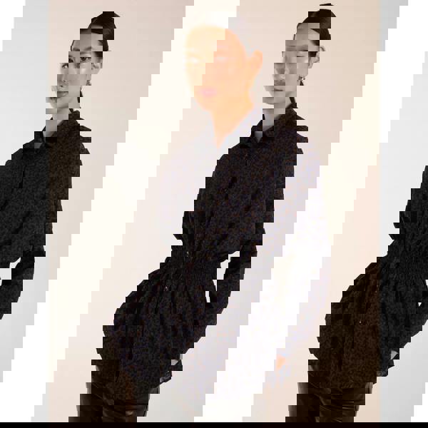 Blue Vanilla Leopard Print Shirred Waist Shirt