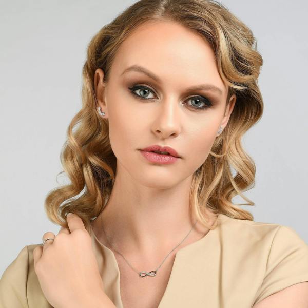 Sterling Silver Infinity Necklace with Cubic Zirconia - namana.london
