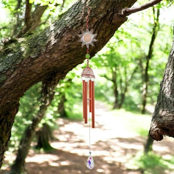 EDH Door Hardware Rose Gold Sun Wind Chime – 58cm x 8cm x 6cm | Elegant Solar-Themed Metal Wind Chime for Outdoor & Indoor Décor