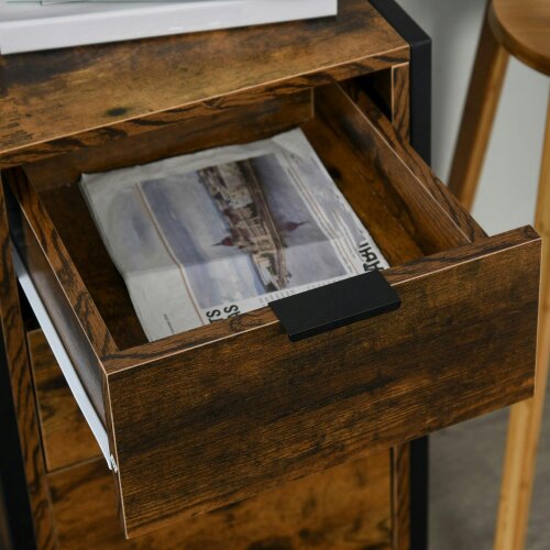 Wyld Haus Naba Metal and Wood Rustic Brown Set Of 2 Industrial 3 Drawer Storage Bedside Tables