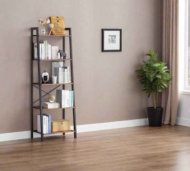 Modcraft 5-Tier Ladder Shelf - Industrial Bookshelf and Plant Stand
