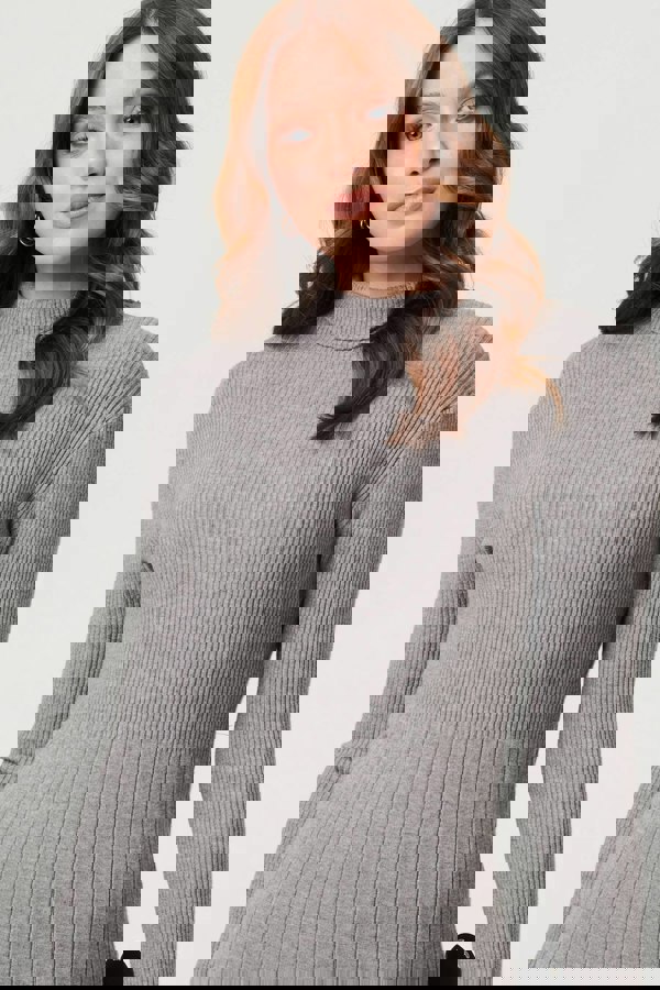 Grey | Textured Knit Bodycon Midi Dress
