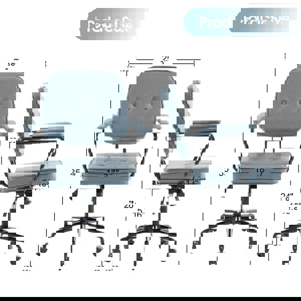 Blue Upholstered Office Chair with Armrests and Rolling Wheels Living and Home