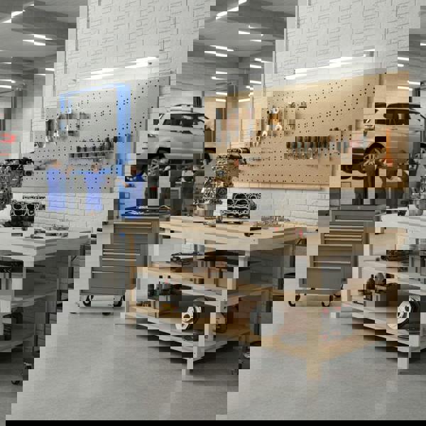 Arbor Garden Solutions Wooden Workbench MDF Top Depth-4ft With Double Shelf