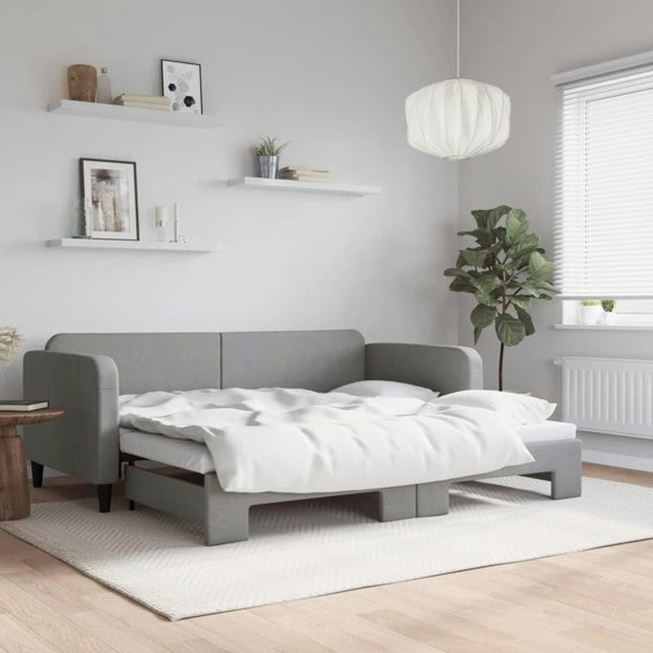 Berkfield Daybed with Trundle Light Grey 90x190 cm Fabric