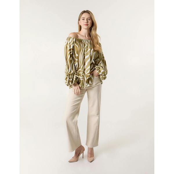 Blue Vanilla Zebra Satin Ruched Bardot Top