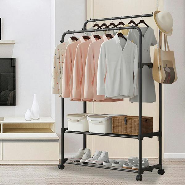 Havendro Heavy Duty Double Clothes Rail Garment Rack with Shoe Storage Display Stand