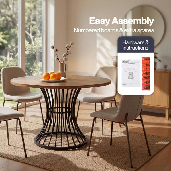 Levede Round Dining Table for 4-6 People 30mm MDF Metal Base Kitchen Brown