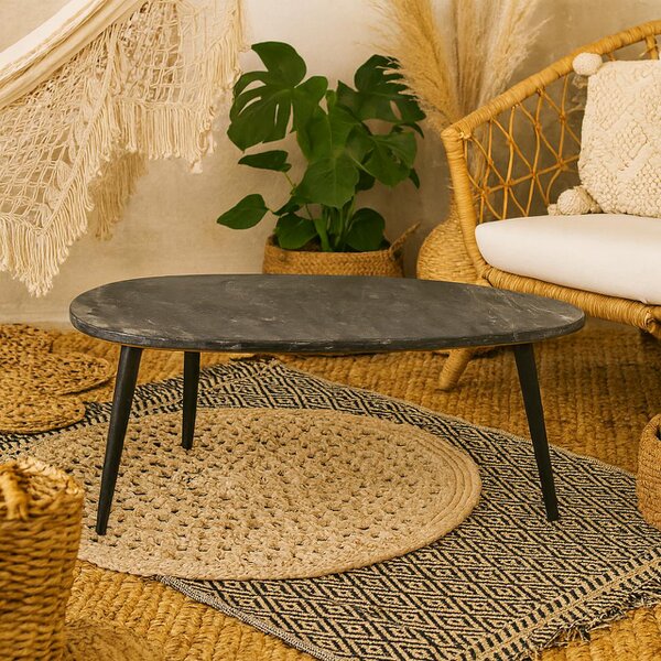 Wyld Haus Alabama Black Marble Top Coffee Table With Metal Legs