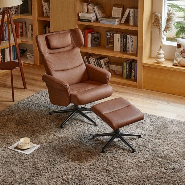Black/Grey/Brown Faux Leather Swivel?Armchair with Footstool Living and Home Brown
