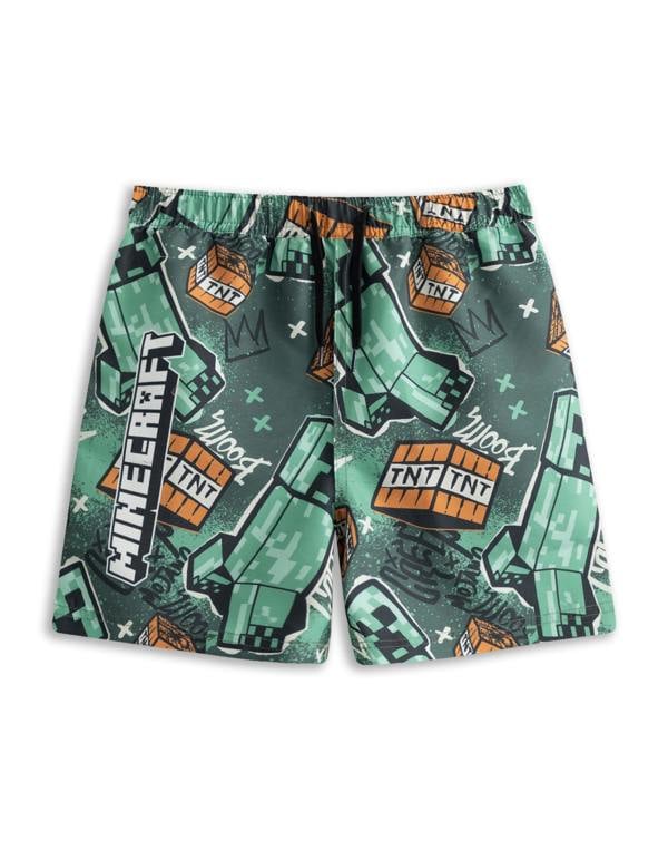 Vanilla Underground Minecraft Boys Green Grafitti All Over Print Swim Shorts