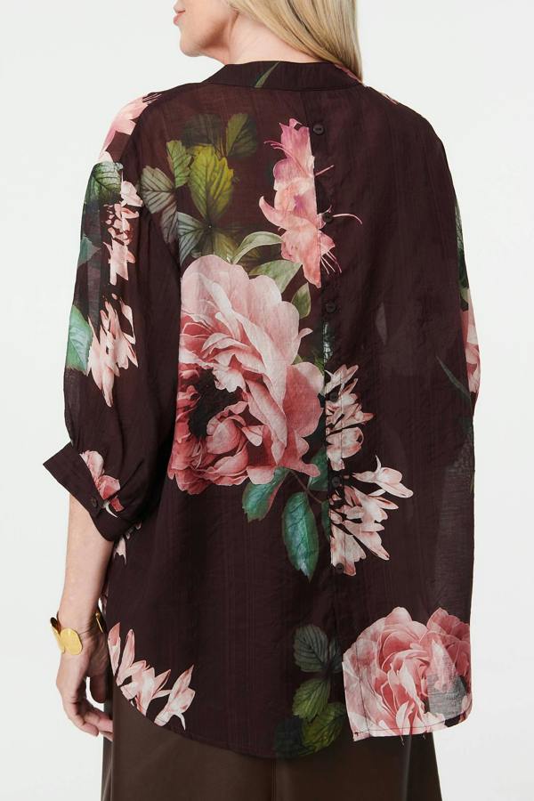 Purple | Floral Relaxed 3/4 Sleeve Blouse