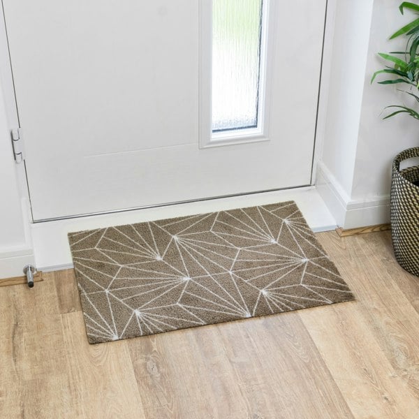 JVL Mega Mat Machine Washable Entrance Runner and Doormat Set, Brown Geo