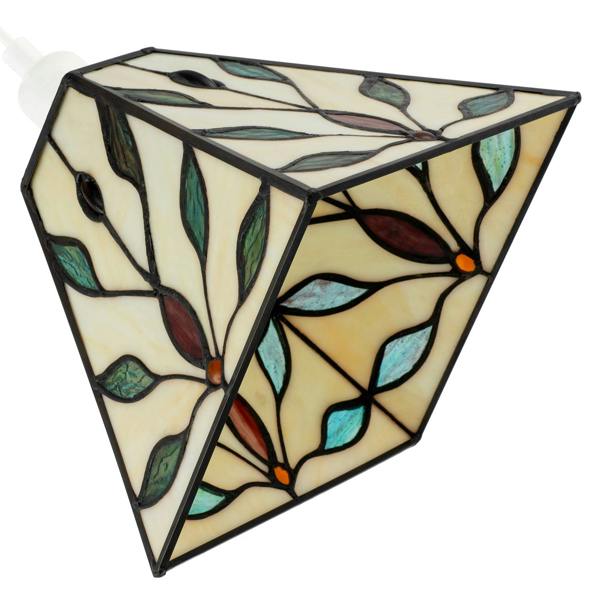 Square Tiffany Glass Pendant Light Shade with Emerald Green Leaves Image 5