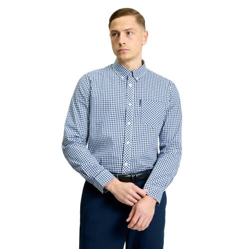 Ben Sherman Mens Signature Gingham Long-Sleeved Shirt - Dark Blue