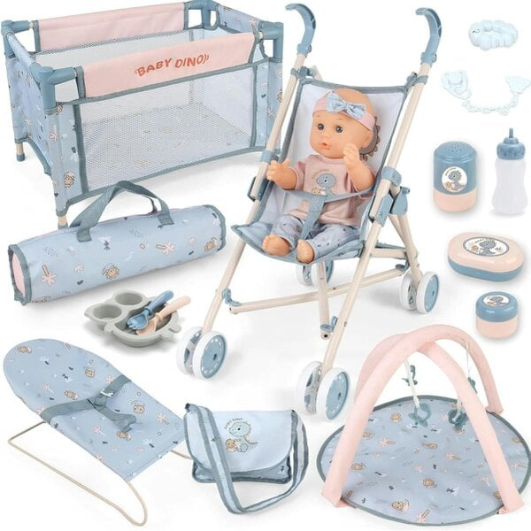 deAO Toys deAO 6-in-1 Baby Doll Playset, Baby Doll Pretend Role Playset Blue