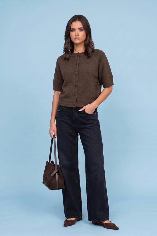 Urban Bliss Wool Short Sleeved Cardigan Chocolate