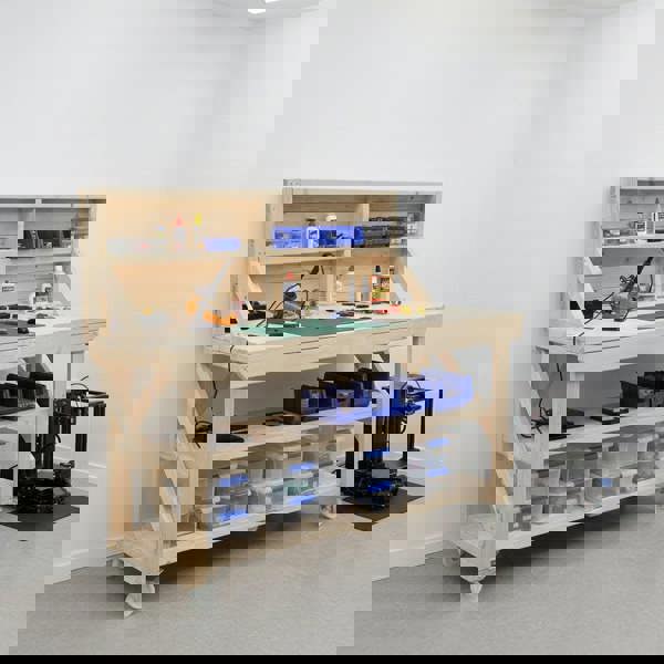 Arbor Garden Solutions Acorn Wooden Workbench With Back Panel, Double Shelf and Wheels