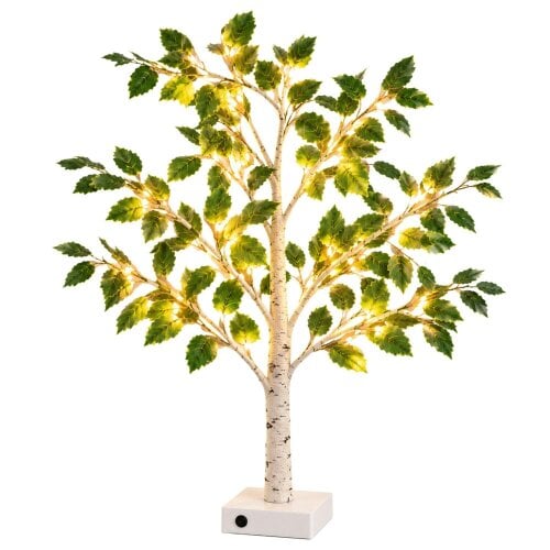 smartbies Birch Christmas Tree with Lights Table Top Tree With 24 Warm Lights