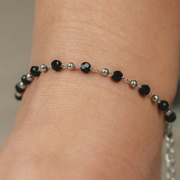 The Colourful Aura Asian Black Bead Chain Nazaria protection Indian Payal Emo Anklet - Silver