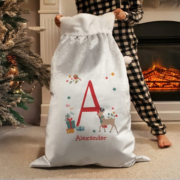 Personalised Memento Company Personalised Initial Reindeer Christmas Sack