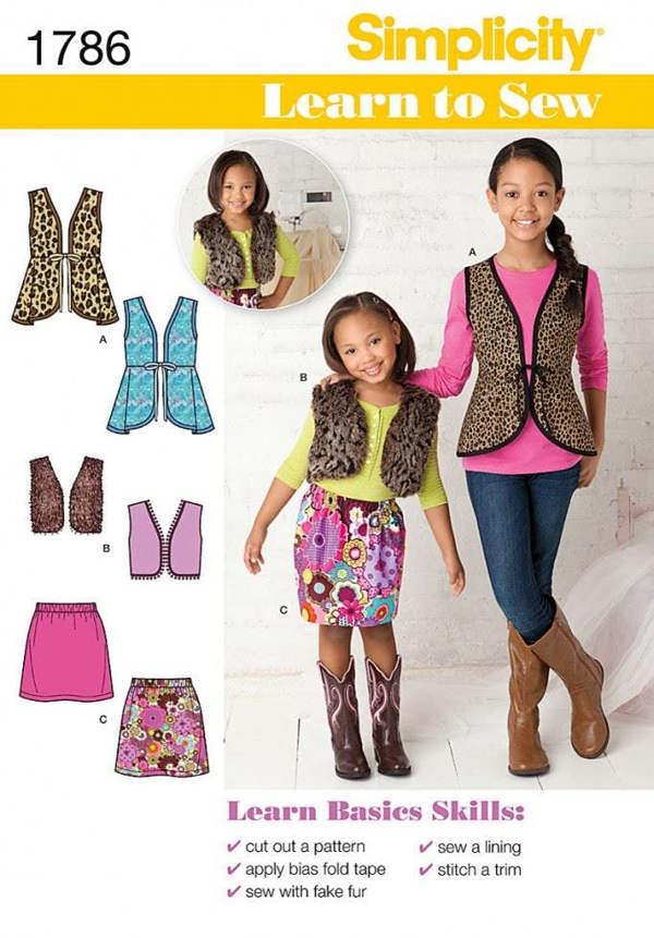 Simplicity Sewing Pattern 1786, Waistcoats, Skirts for Kids, Teenagers, Ages: 3-4-5-6  - Beginner, Easy