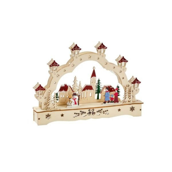 Samuel Alexander 28cm Battery Operated Wooden Christmas Festive Village with LEDs