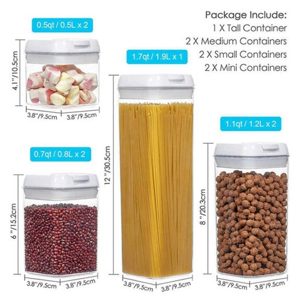 smartbies 7-Piece Stackable Airtight Food Storage Containers | BPA-Free Eco-Friendly Pantry Organiser Set | Multiple Sizes for Kitchen Organisation
