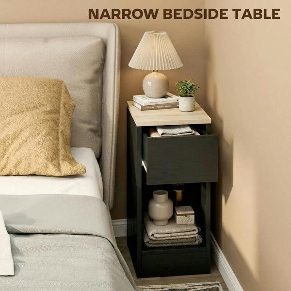 Set of Two Modern Storage Bedside Tables - Black