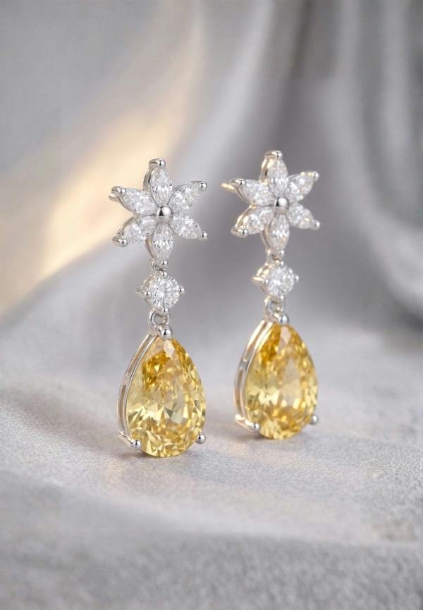 Latelita Sunflower Yellow Topaz Drop Earrings Silver