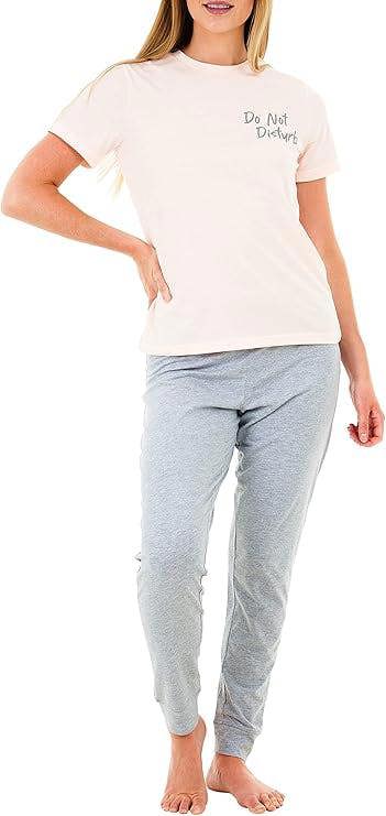 Smart Living Women's Polycotton Tee & Pyjama Set - Pink/Grey