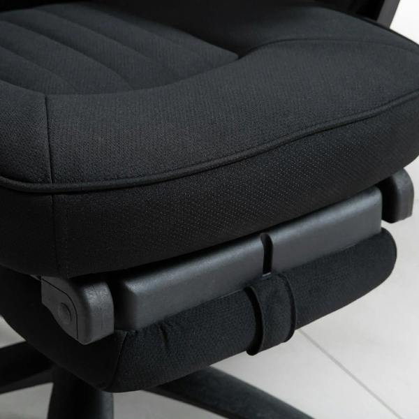 Black padded seat and under-seat control panel on swivel office chair
