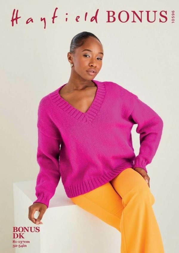 Hayfield Bonus DK Knitting Pattern 10596, Sweaters for Women, 32 - 54 Inches - Easy