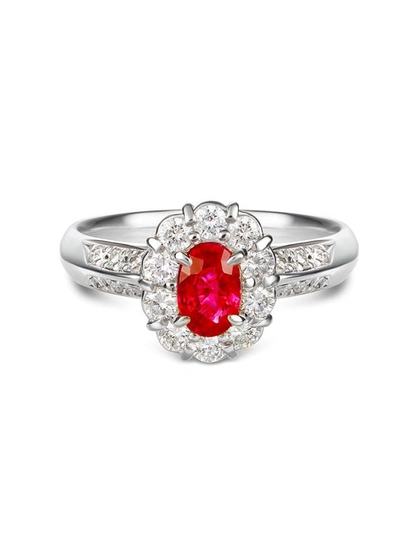 Gemdaia Natural Burmese Ruby & Diamond Halo Ring