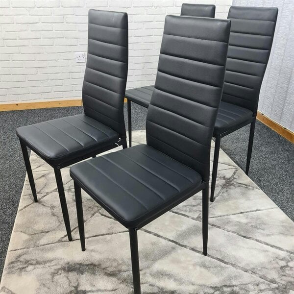 Kosy Koala Stone Effect Dining Table Set With 4 Black Faux Leather Chairs Dining Room Furniture
