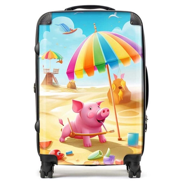 Warren Reed Pig On A Beach Holiday Suitcase