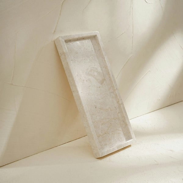Beige marble rectangular tray styled genuine stone bathroom vanity