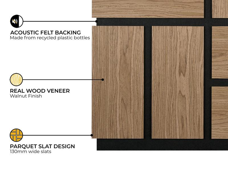 Fuse Acoustic Wooden Parquet Wall Panel in Walnut Effect