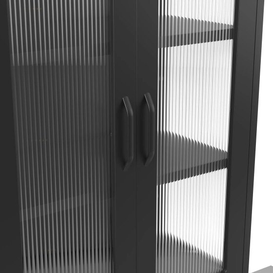 Wyld Haus Barla Black Steel Metal 2 Reeded Glass Door Cabinet