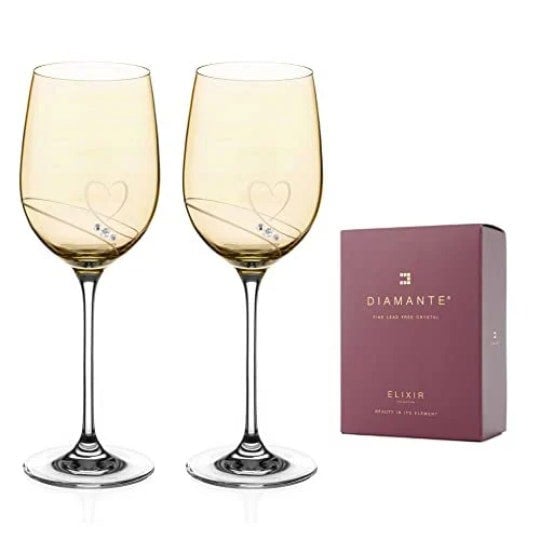 Diamante Gold Lustre Crystal Wine Glasses 'Romance' - Set of 2