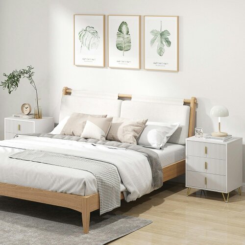 Wyld Haus Renina Set Of 2 Wooden White and Gold Tone 3 Drawer Elegant Storage Bedside Tables