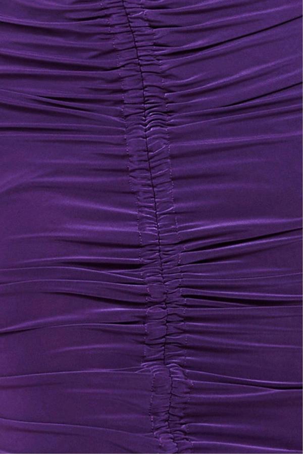 Asymmetrical Neck Ruched Midi Dress - Purple DR3541