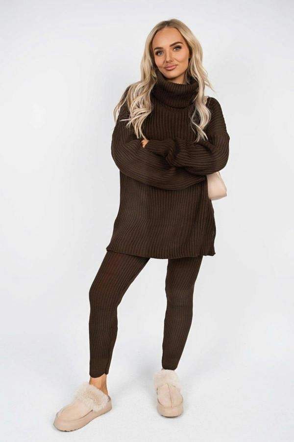 ikrush Mila Chunky Knitted High Roll Neck Top Bottom Co-ord Set