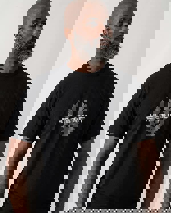 close up shot of a model wearing a Belstaff Surface Mens T-Shirt in Black