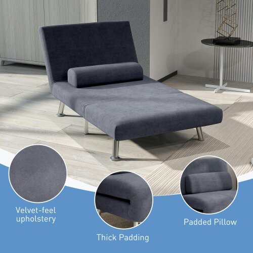 Wyld Haus Tomi Safi Charcoal Grey Velvet Single Sleeper Chair