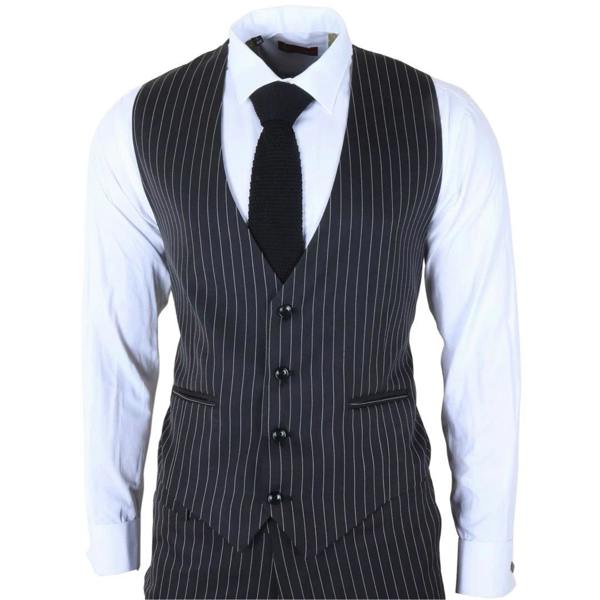 IM45 - Men's Classic Pinstripe 3 Piece Black Suit - TruClothing.com - 6