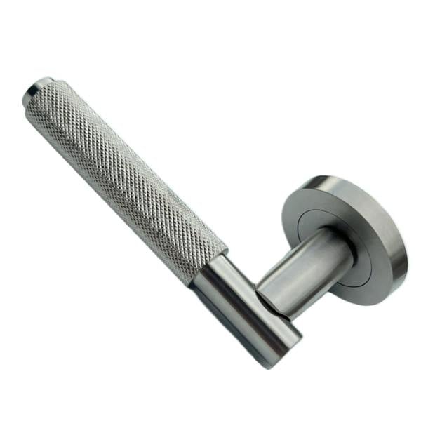 EDH Door Hardware Satin Nickel Knurled Door Handles on Round Rose – Modern Internal Lever Handle