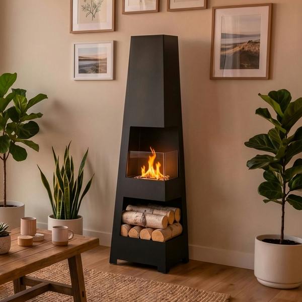 BIOFireplacesGMT Freestanding Bio Fireplace Pyramid Garden Black Matt Ventless