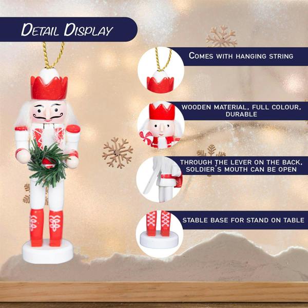 13cm Wooden Christmas Nutcracker Soldier Ornament Set of 5, Hand-Painted Wood Decor image 5