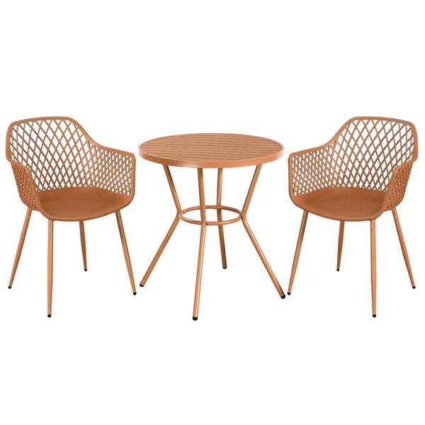 Core Products 3 Piece Bistro Garden Set, Pair Of Lattice Armchairs & Round Plastic Table, Moss Green